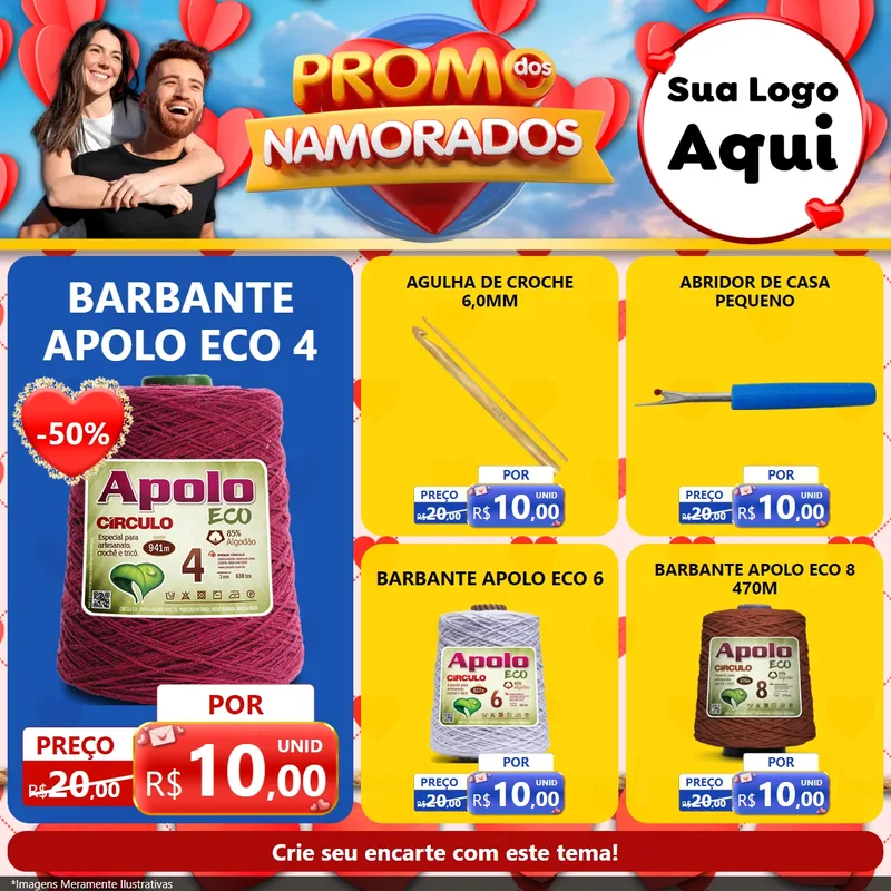Modelo de Rede Social para Feed Facebook com o tema Promo dos Namorados para Armarinho e Aviamentos