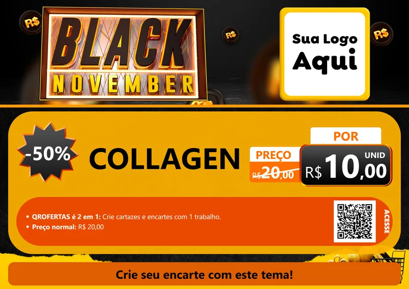 Modelo de Cartaz para Cartaz A4 Horizontal com o tema Black November para Suplementos alimentares