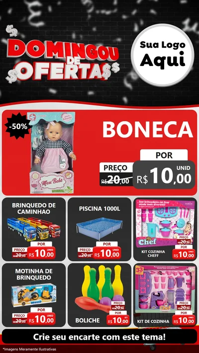 Modelo de Rede Social para Stories com o tema Domingou de Ofertas para Brinquedos