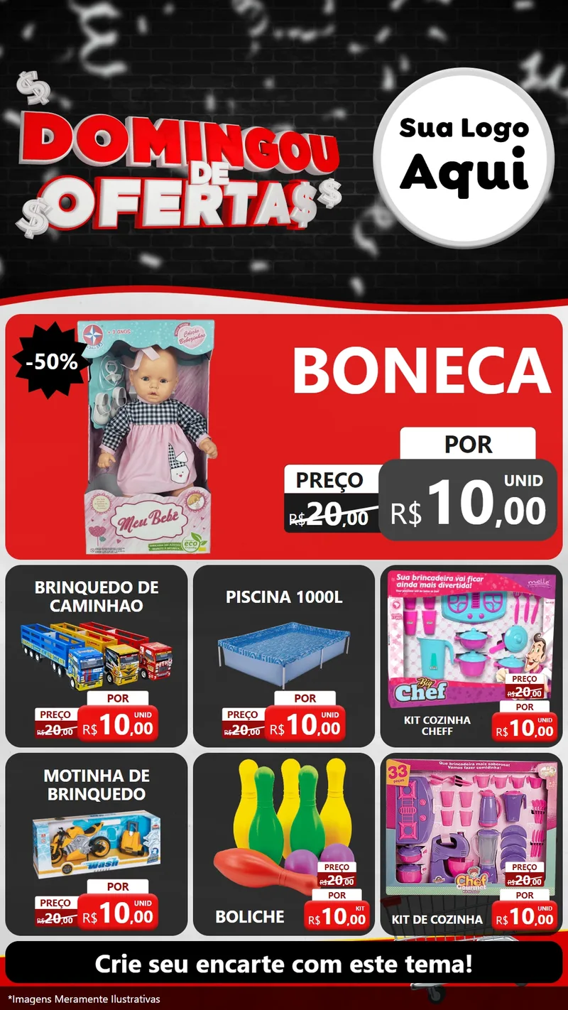 Modelo de Rede Social para Stories com o tema Domingou de Ofertas para Brinquedos