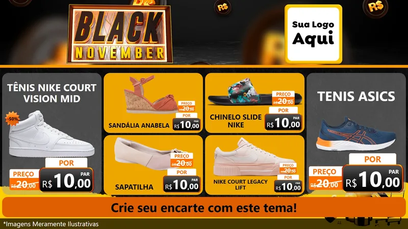Modelo de TV para TV Horizontal com o tema Black November para Calçados