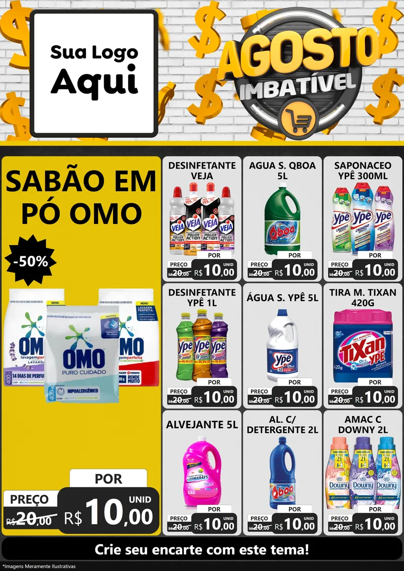 Modelo de Encarte para Encarte A4 Vertical com o tema Agosto imbatível para Produtos de Limpeza