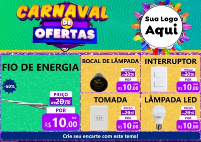 Modelo de Encarte para Encarte A4 Horizontal com o tema Carnaval de Ofertas para Materiais Elétricos