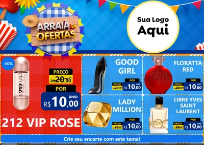 Modelo de Encarte para Encarte A4 Horizontal com o tema Arraiá de Ofertas para Perfumes