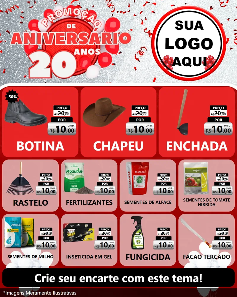 Modelo de Rede Social para Feed Instagram com o tema Promoção de Aniversário - 20 Anos para Agropecuária