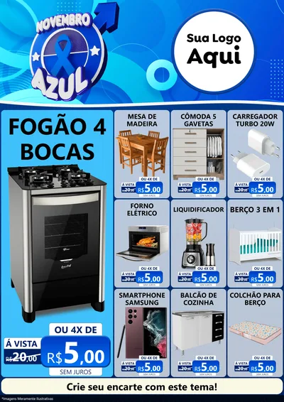 Modelo de Encarte para Encarte A4 Vertical com o tema Novembro Azul para Móveis e Eletro
