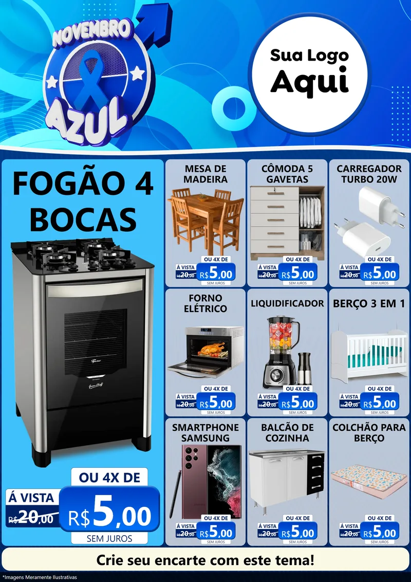 Modelo de Encarte para Encarte A4 Vertical com o tema Novembro Azul para Móveis e Eletro