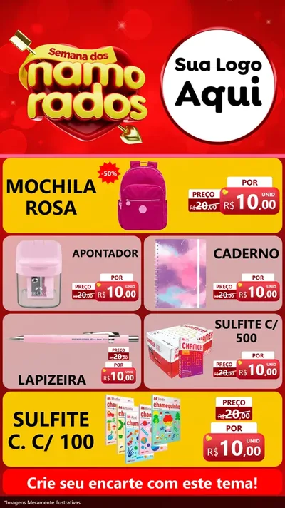 Modelo de TV para TV Vertical com o tema Semana dos namorados para Papelaria
