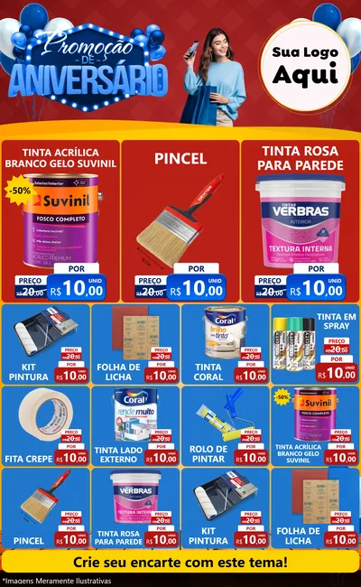 Modelo de Encarte para Encarte Grande com o tema Promoção de Aniversário para Tintas e Ferramentas