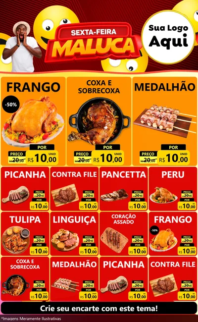 Modelo de Encarte para Encarte Grande com o tema Sexta-feira Maluca para Assados