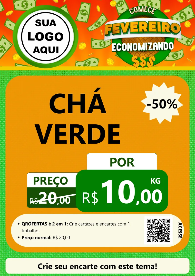 Modelo de Cartaz para Cartaz A4 Vertical com o tema Comece Fevereiro Economizando para Produtos Naturais