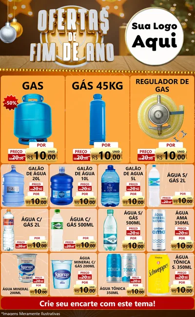 Modelo de Encarte para Encarte Grande com o tema Ofertas de Fim de Ano para Água e gás