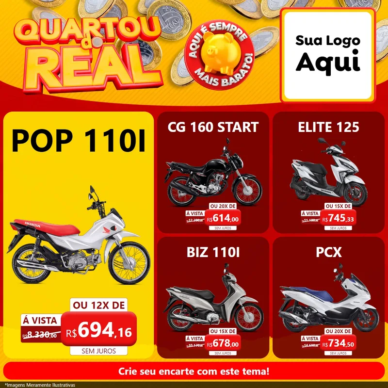 Modelo de Rede Social para Feed Facebook com o tema Quartou do Real para Concessionaria de Motos