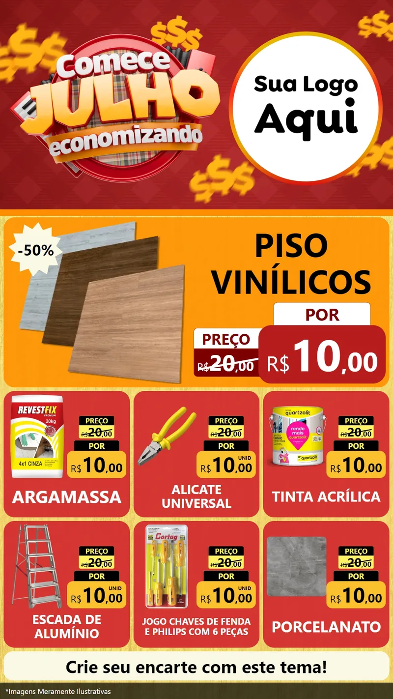 Modelo de Rede Social para Stories com o tema Comece Julho Economizando para Material para Construção