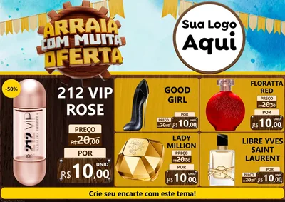Modelo de Encarte para Encarte A4 Horizontal com o tema Ofertas de São João - Junina para Perfumes