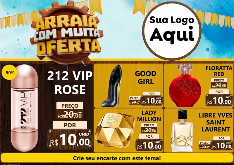 Modelo de Encarte para Encarte A4 Horizontal com o tema Ofertas de São João - Junina para Perfumes