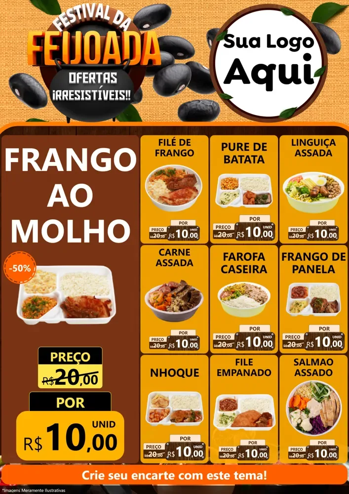 Modelo de Encarte para Encarte A4 Vertical com o tema Festival da Feijoada para Restaurante