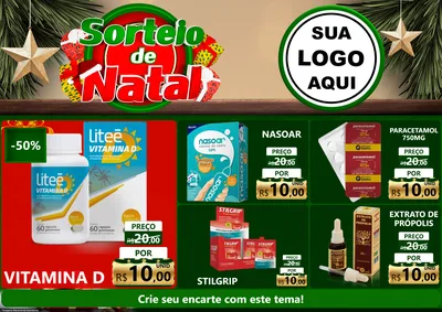 Modelo de Encarte para Encarte A4 Horizontal com o tema Sorteio de Natal para Farmácia