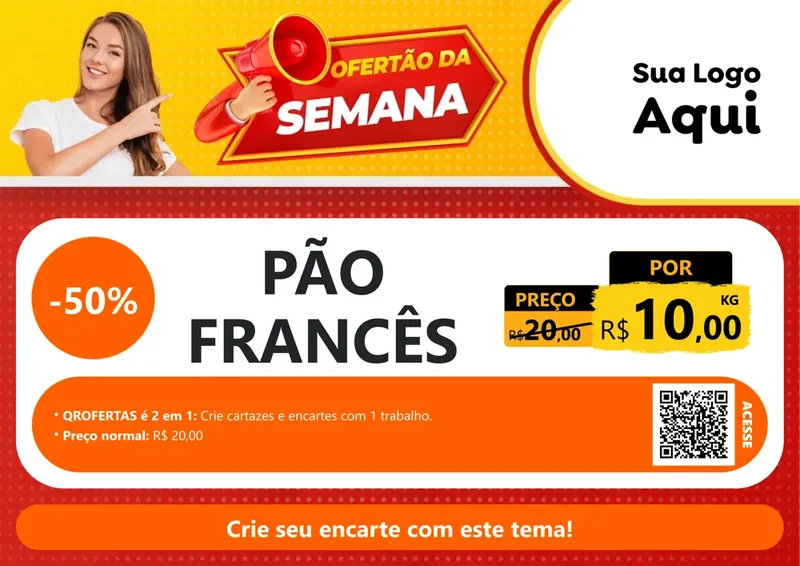 Modelo de Cartaz para Cartaz A4 Horizontal com o tema Ofertão da Semana para Padaria