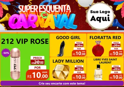 Modelo de Encarte para Encarte A4 Horizontal com o tema Super Esquenta de Carnaval para Perfumes