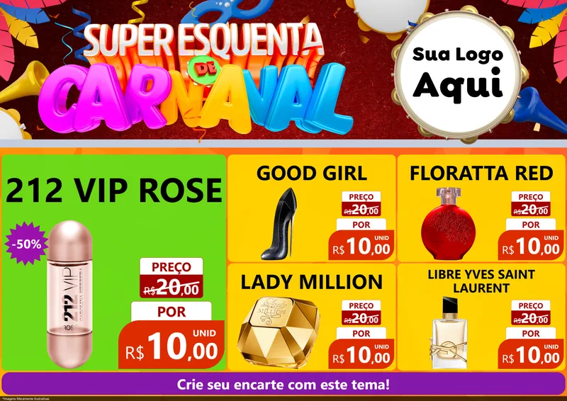 Modelo de Encarte para Encarte A4 Horizontal com o tema Super Esquenta de Carnaval para Perfumes
