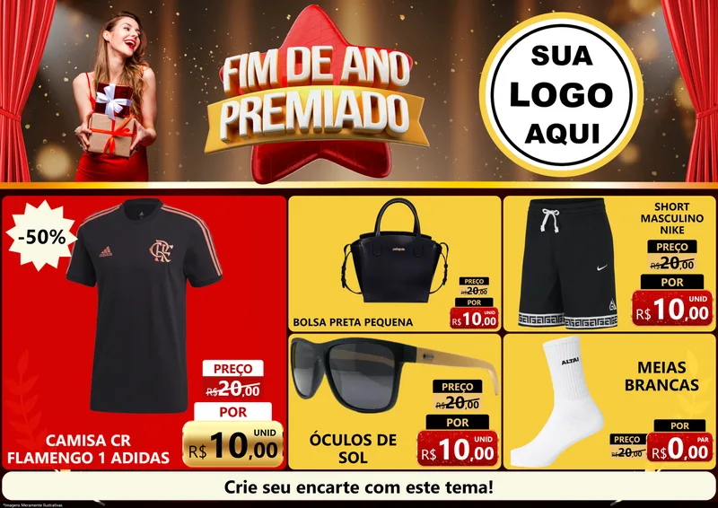 Modelo de Encarte para Encarte A4 Horizontal com o tema Fim de Ano Premiado para Roupas e acessórios