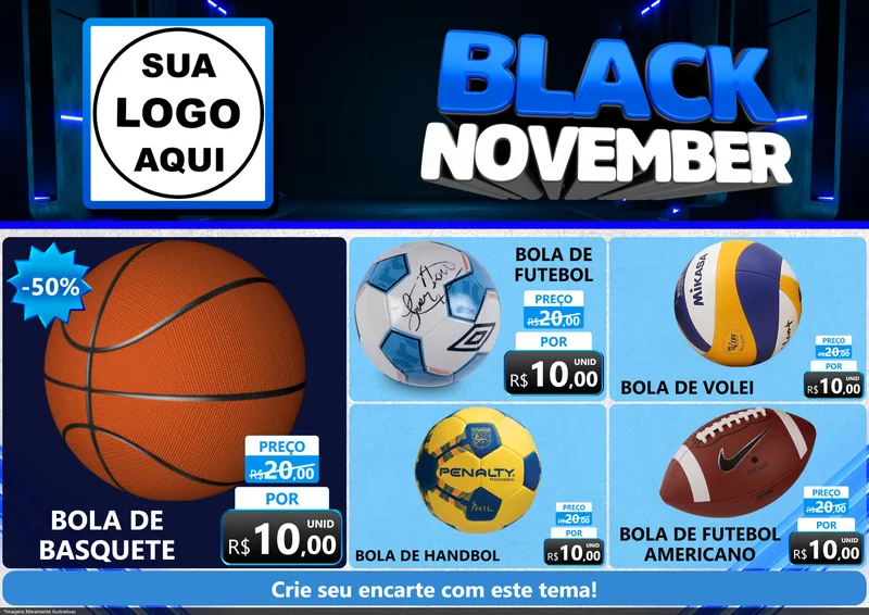 Modelo de Encarte para Encarte A4 Horizontal com o tema Black November para Artigos Esportivos