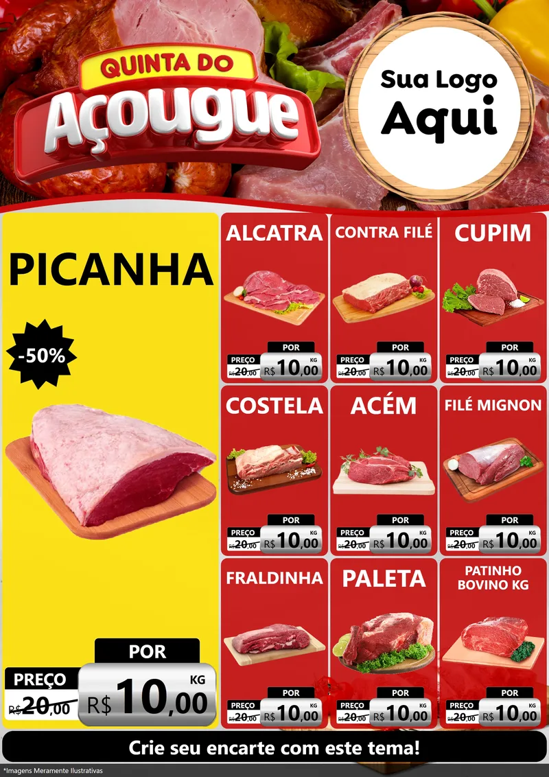 Modelo de Encarte para Encarte A4 Vertical com o tema Quinta do Açougue para Açougue