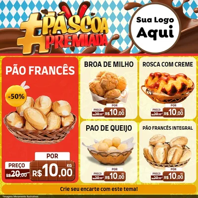 Modelo de Rede Social para Feed Facebook com o tema Páscoa Premiada para Padaria