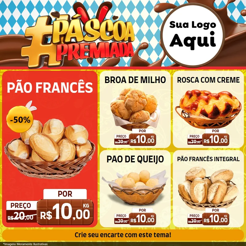 Modelo de Rede Social para Feed Facebook com o tema Páscoa Premiada para Padaria