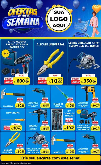 Modelo de Encarte para Encarte Grande com o tema Ofertas de Fim de Semana para Maquinas e Ferramentas