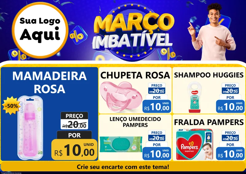 Modelo de Encarte para Encarte A4 Horizontal com o tema Março Imbatível para Bebês
