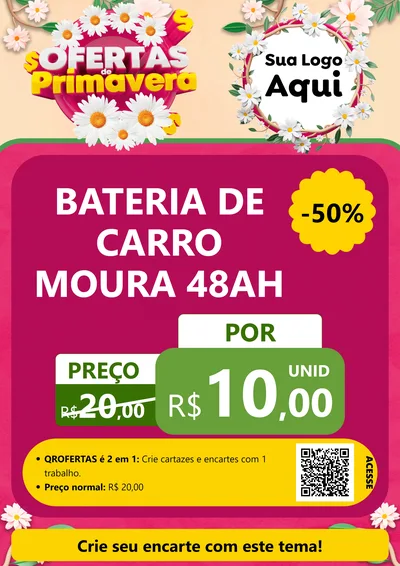Modelo de Cartaz para Cartaz A4 Vertical com o tema Ofertas de Primavera para Baterias Elétricas