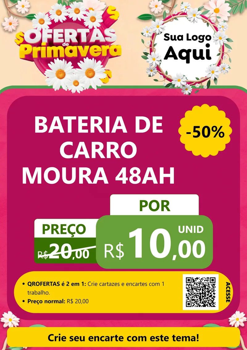 Modelo de Cartaz para Cartaz A4 Vertical com o tema Ofertas de Primavera para Baterias Elétricas