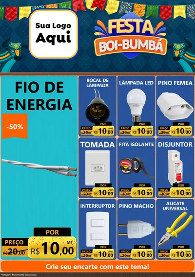 Modelo de Encarte para Encarte A4 Vertical com o tema Festa Boi Bumbá para Materiais Elétricos