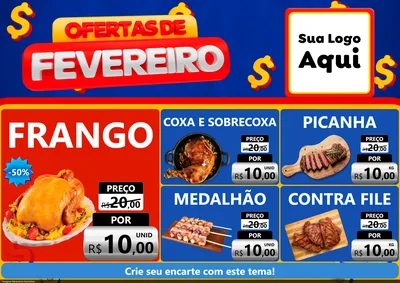 Modelo de Encarte para Encarte A4 Horizontal com o tema Ofertas de Fevereiro para Assados