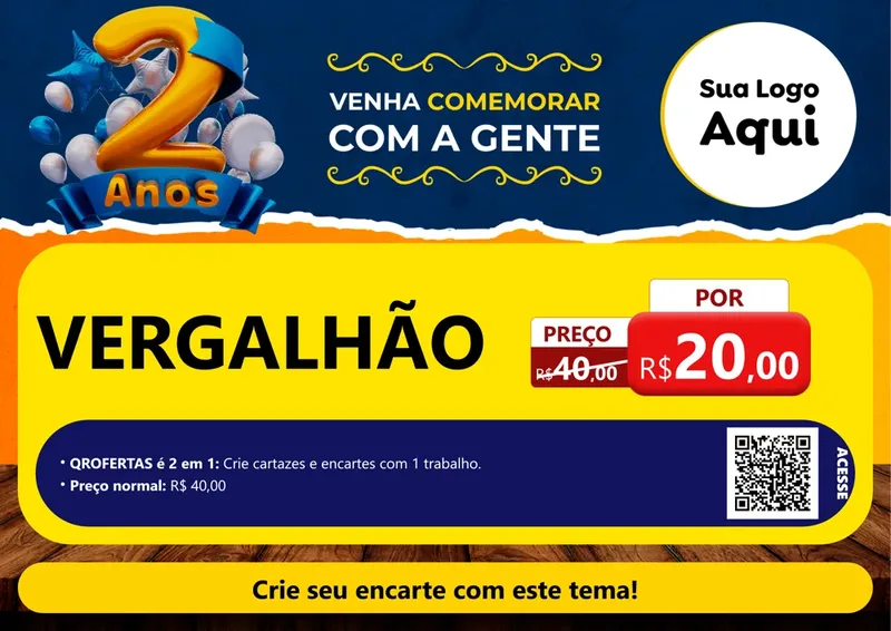 Modelo de Cartaz para Cartaz A4 Horizontal com o tema Aniversário de 2 anos para Ferragens