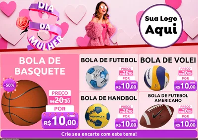 Modelo de Encarte para Encarte A4 Horizontal com o tema Dia da Mulher para Artigos Esportivos