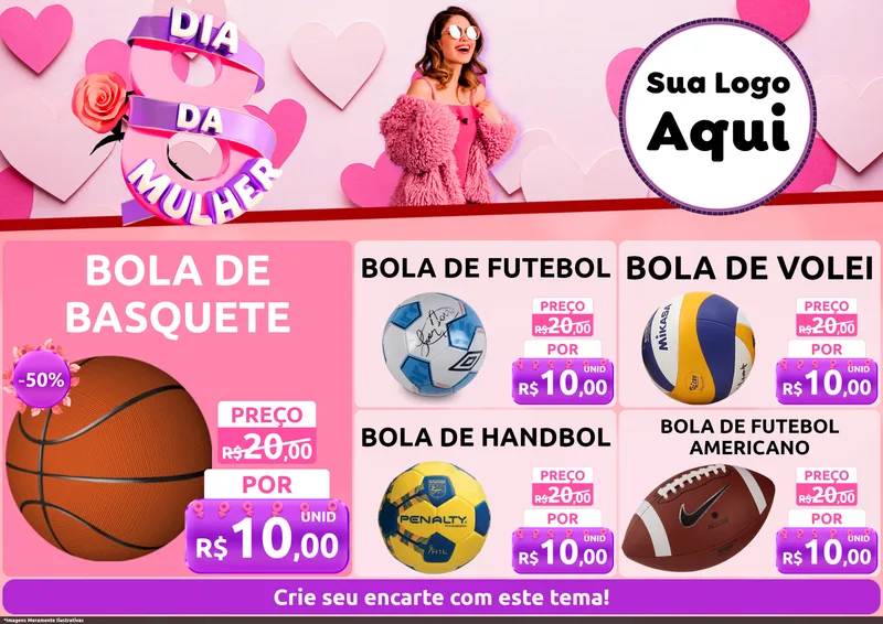 Modelo de Encarte para Encarte A4 Horizontal com o tema Dia da Mulher para Artigos Esportivos