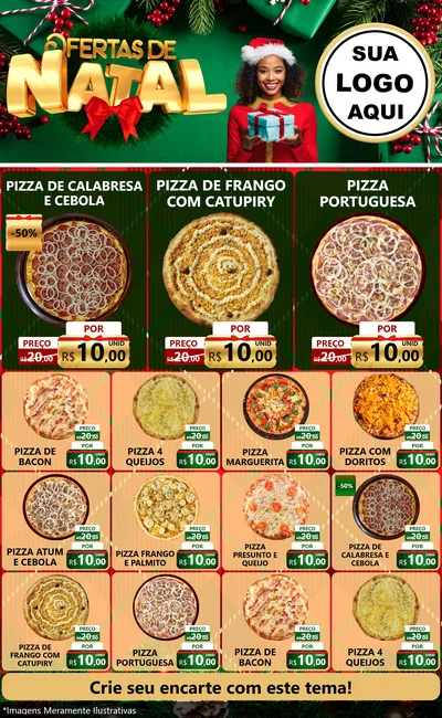 Modelo de Encarte para Encarte Grande com o tema Ofertas de Natal para Pizzaria