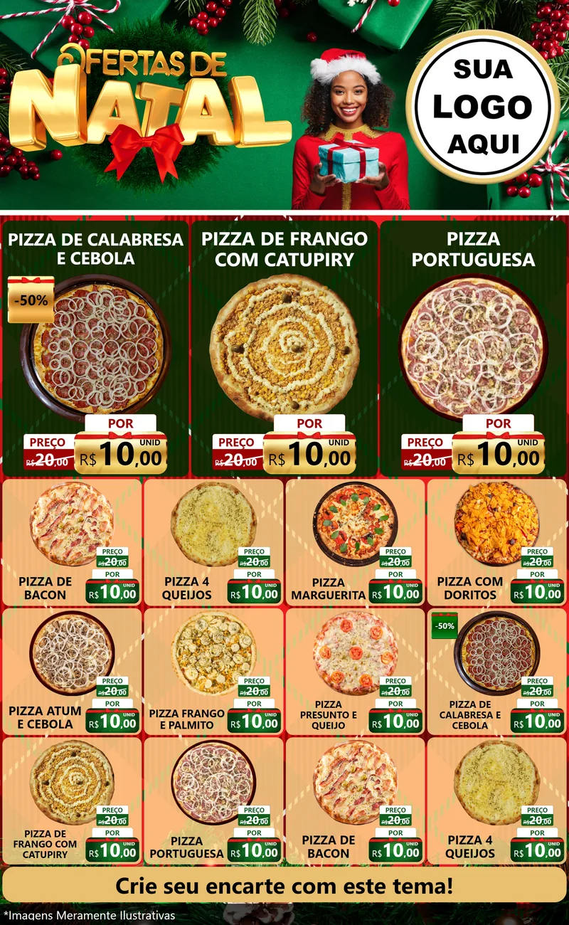 Modelo de Encarte para Encarte Grande com o tema Ofertas de Natal para Pizzaria