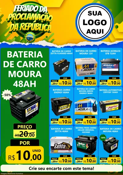 Modelo de Encarte para Encarte A4 Vertical com o tema Feriado da Proclamação da República para Baterias Elétricas