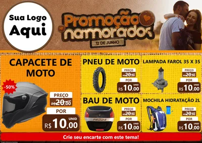 Modelo de Encarte para Encarte A4 Horizontal com o tema Promoção Namorados para Moto peças