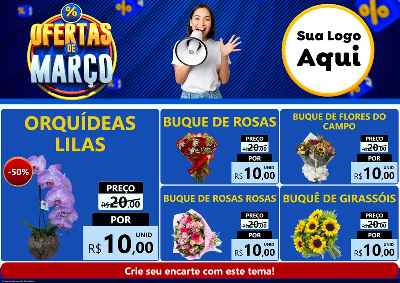 Modelo de Encarte para Encarte A4 Horizontal com o tema Ofertas de Março para Floricultura e jardim