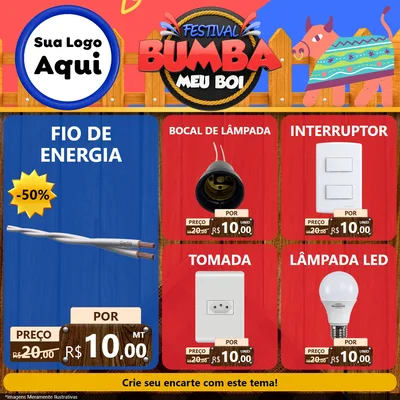 Modelo de Rede Social para Feed Facebook com o tema Festival Bumba Meu Boi para Materiais Elétricos