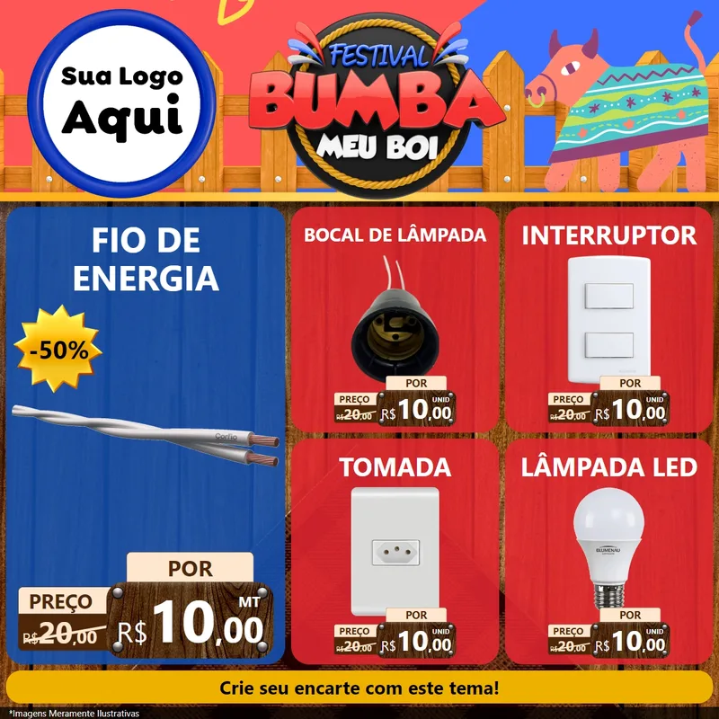 Modelo de Rede Social para Feed Facebook com o tema Festival Bumba Meu Boi para Materiais Elétricos