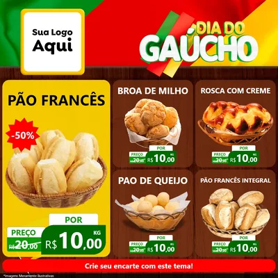 Modelo de Rede Social para Feed Facebook com o tema Dia do Gaúcho para Padaria