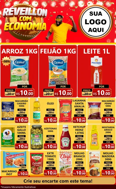 Modelo de Encarte para Encarte Grande com o tema Réveillon com Economia para Supermercado