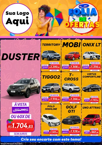 Modelo de Encarte para Encarte A4 Vertical com o tema Folia de Ofertas para Concessionaria de Carros
