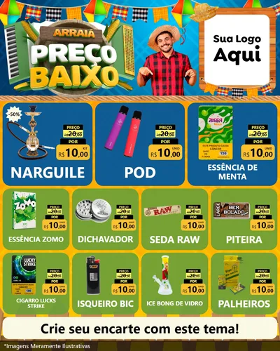 Modelo de Rede Social para Feed Instagram com o tema Arraiá de Preço Baixo - Junina para Tabacaria